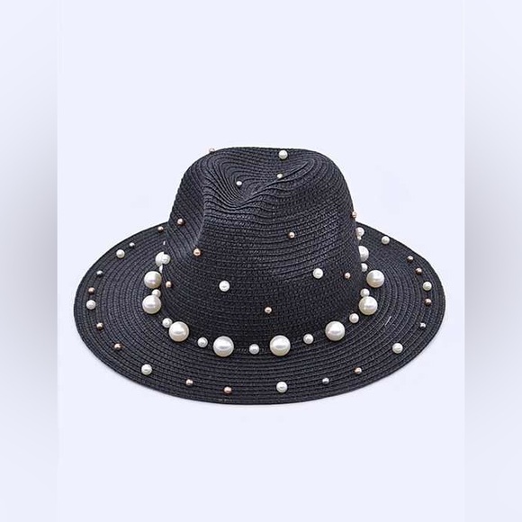 Western Pearl Cowboy Fedora Wide Brim Straw Floppy Hat - Picture 2 of 6